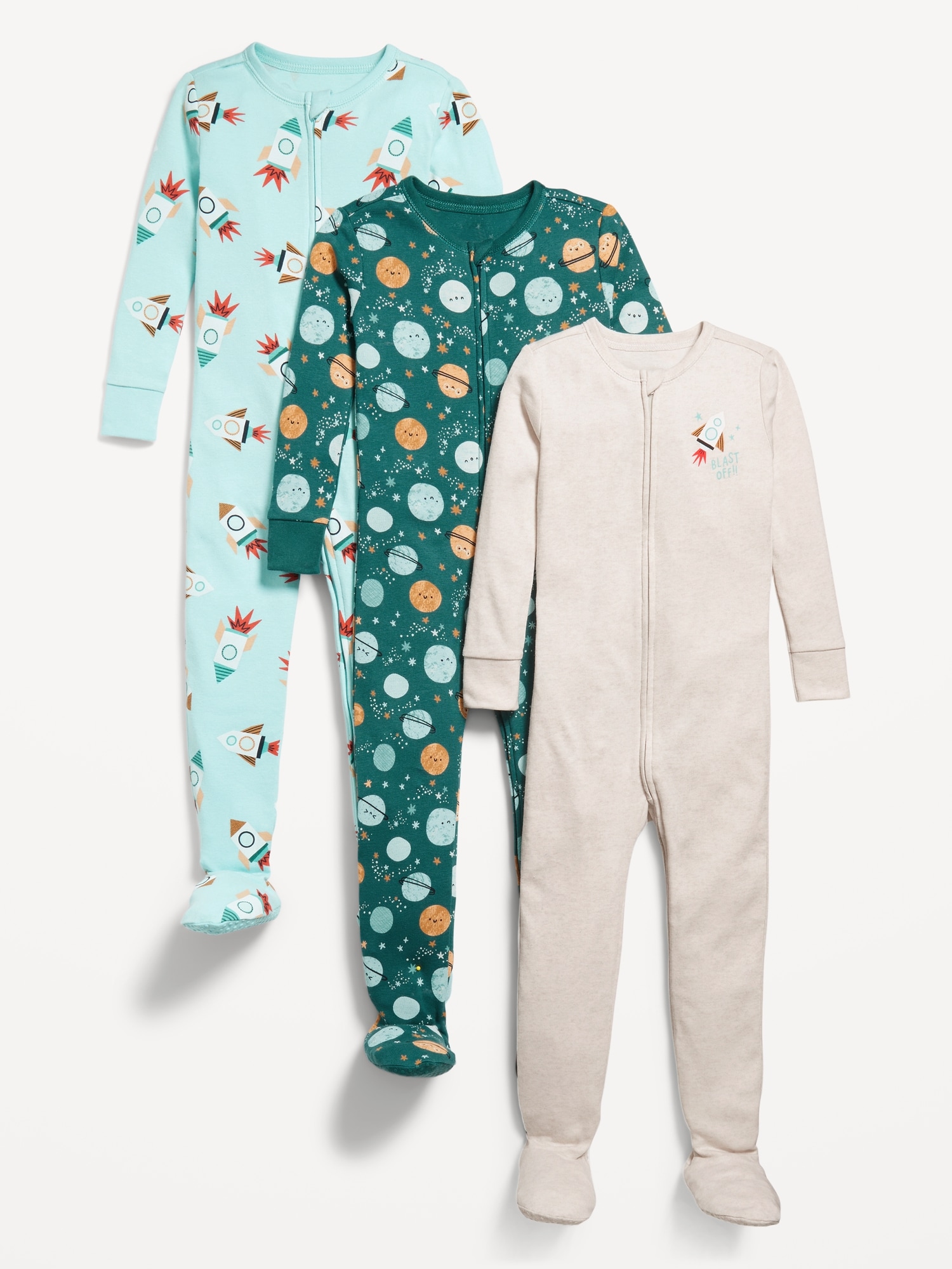 Snug-Fit 2-Way-Zip Pajama One-Piece 3-Pack for Toddler & Baby