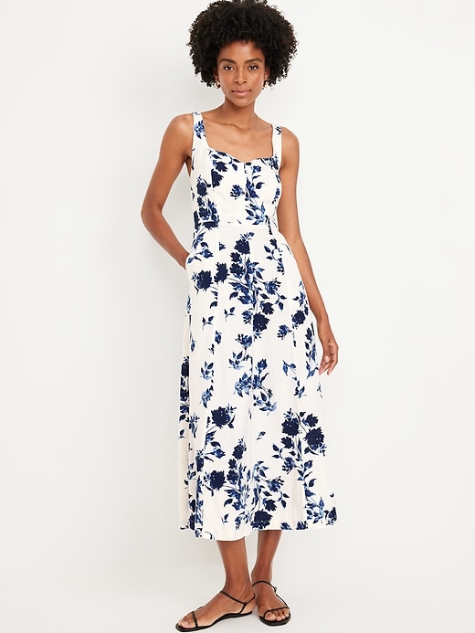 Fit & Flare Linen-Blend Midi Dress | Old Navy