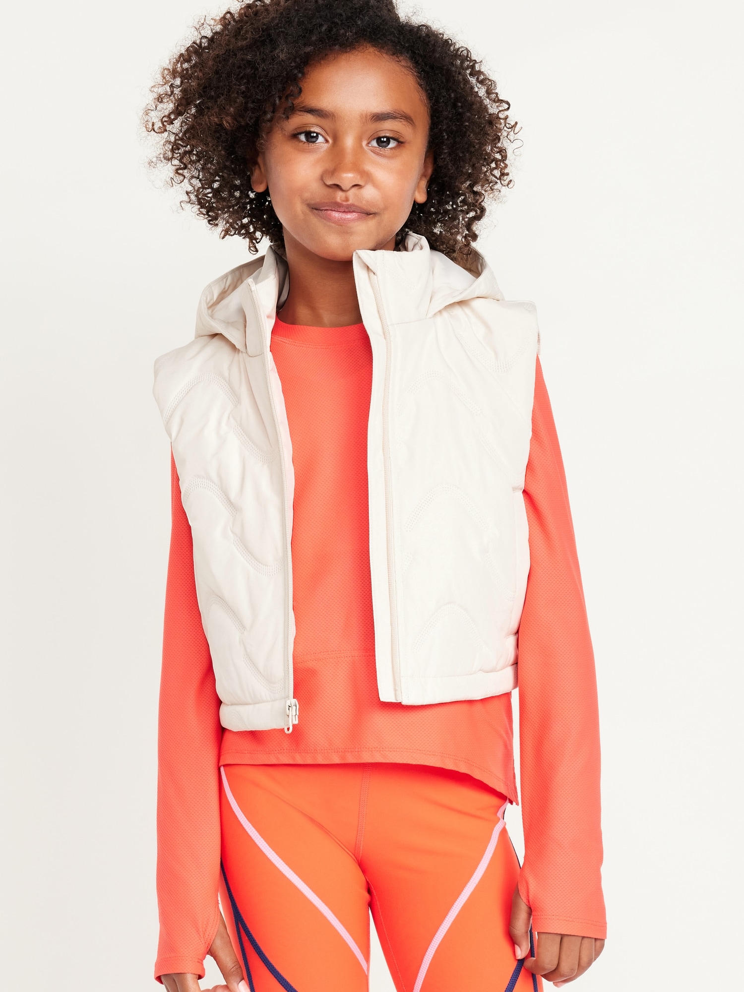 Water-Resistant Quilted Cropped Hooded Vest for Girls