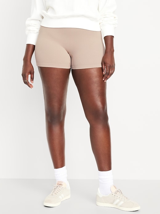 Image number 5 showing, Extra High-Waisted Seamless Ribbed Biker Shorts -- 4-inch inseam