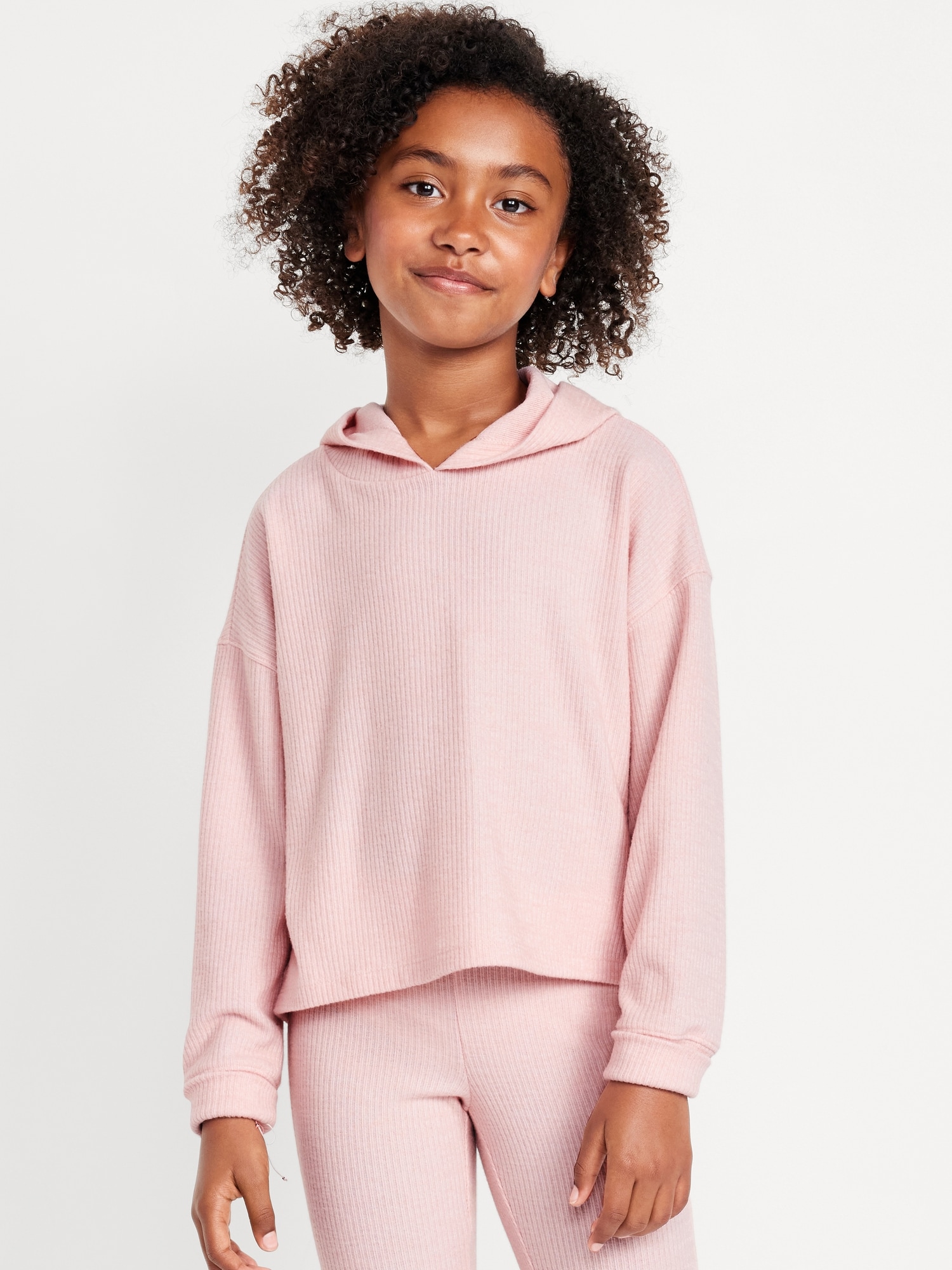 Cropped Plush Ribbed Hoodie for Girls