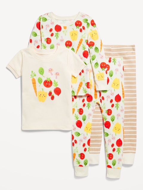 4-Piece Snug-Fit Printed Pajama Set for Toddler & Baby - Veggies