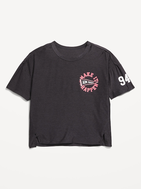 CloudMotion Cropped Graphic Performance T-Shirt for Girls - Black