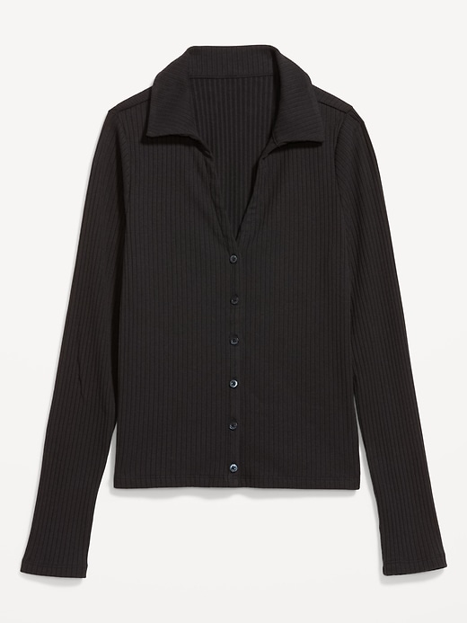 Image number 4 showing, Slim Ribbed Button-Down Top