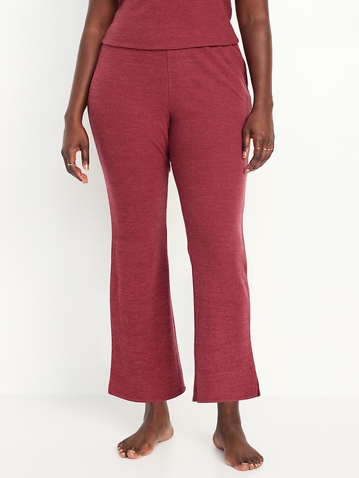 Image number 5 showing, High-Waisted Ribbed Crop Flare Lounge Pants