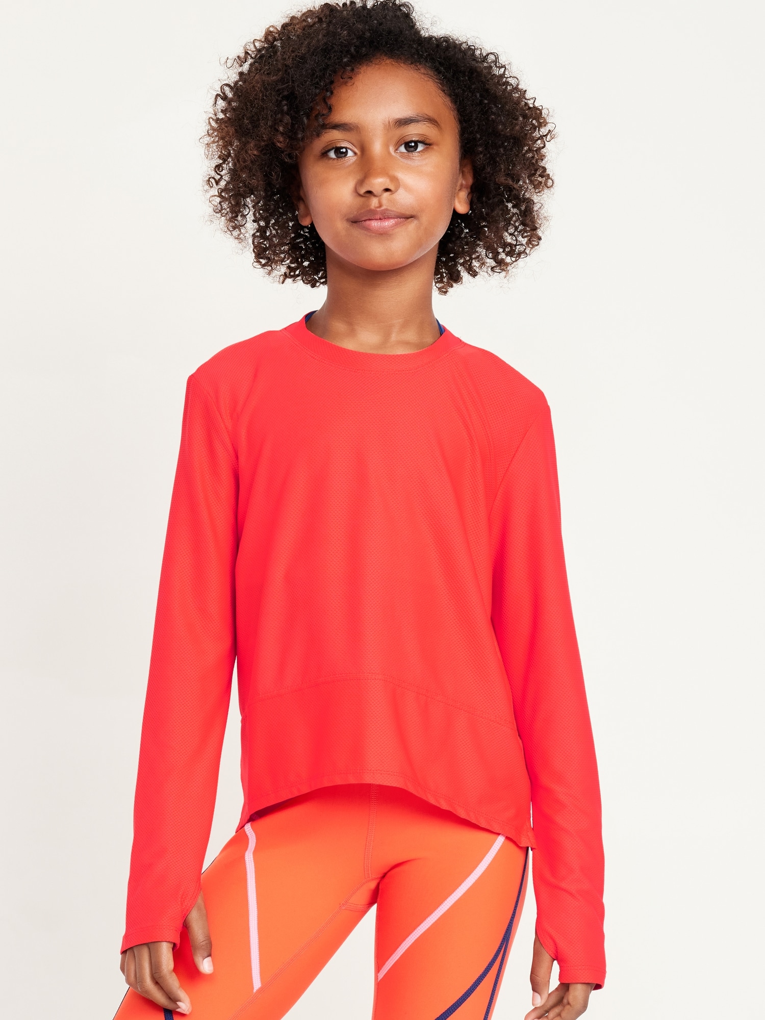 Long-Sleeve Curved-Hem Performance Top for Girls