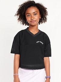 Image number 1 showing, Cropped Short-Sleeve Mesh Top for Girls