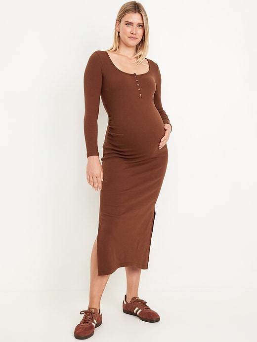 Image number 1 showing, Maternity Long Sleeve Henley Midi Dress