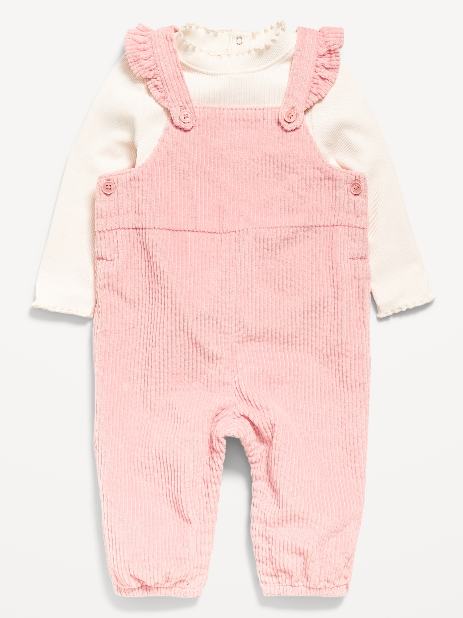 Ruffle-Trim T-Shirt and Corduroy Overalls Set for Baby