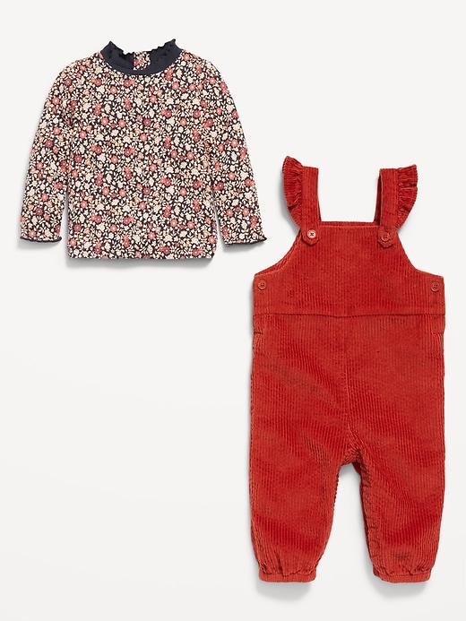 View large product image 2 of 2. Ruffle-Trim T-Shirt and Corduroy Overalls Set for Baby