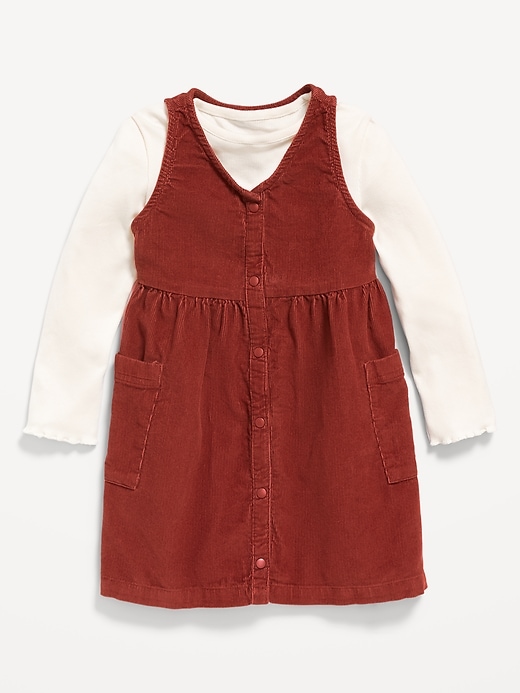 View large product image 1 of 3. Sleeveless Pocket Corduroy Dress and Top Set for Toddler Girls