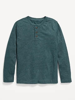 GAP Boys' Long Sleeve Washed Henley Shirt - Bainbridge Blue, Large, Regular Fit