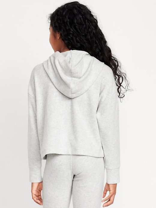 View large product image 2 of 5. Cropped Plush Ribbed Hoodie for Girls