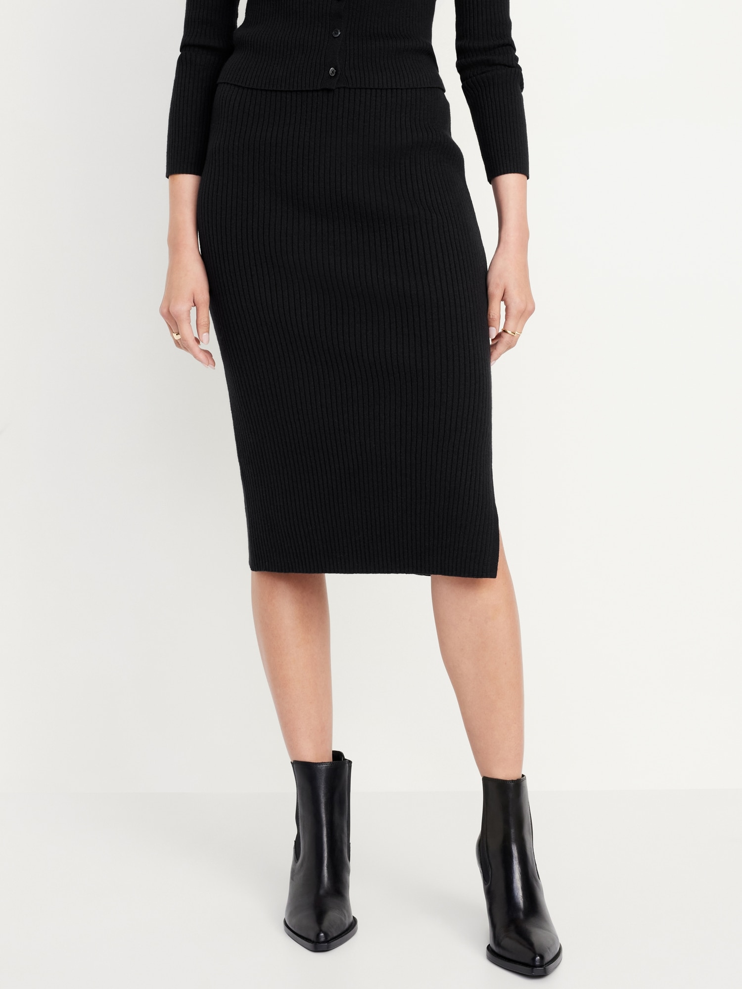 High-Waisted Ribbed Midi Skirt