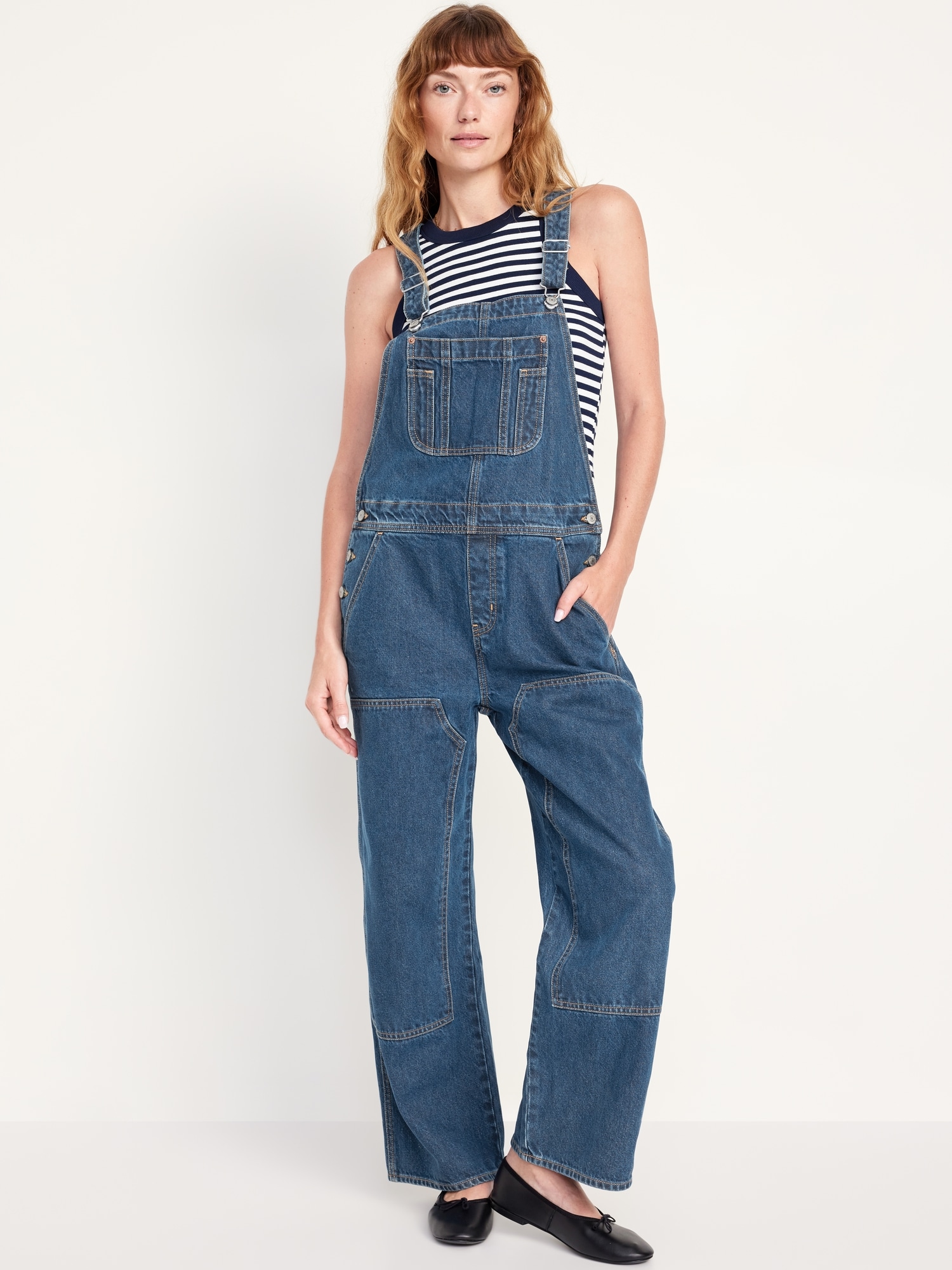 Baggy Wide-Leg Jean Overalls