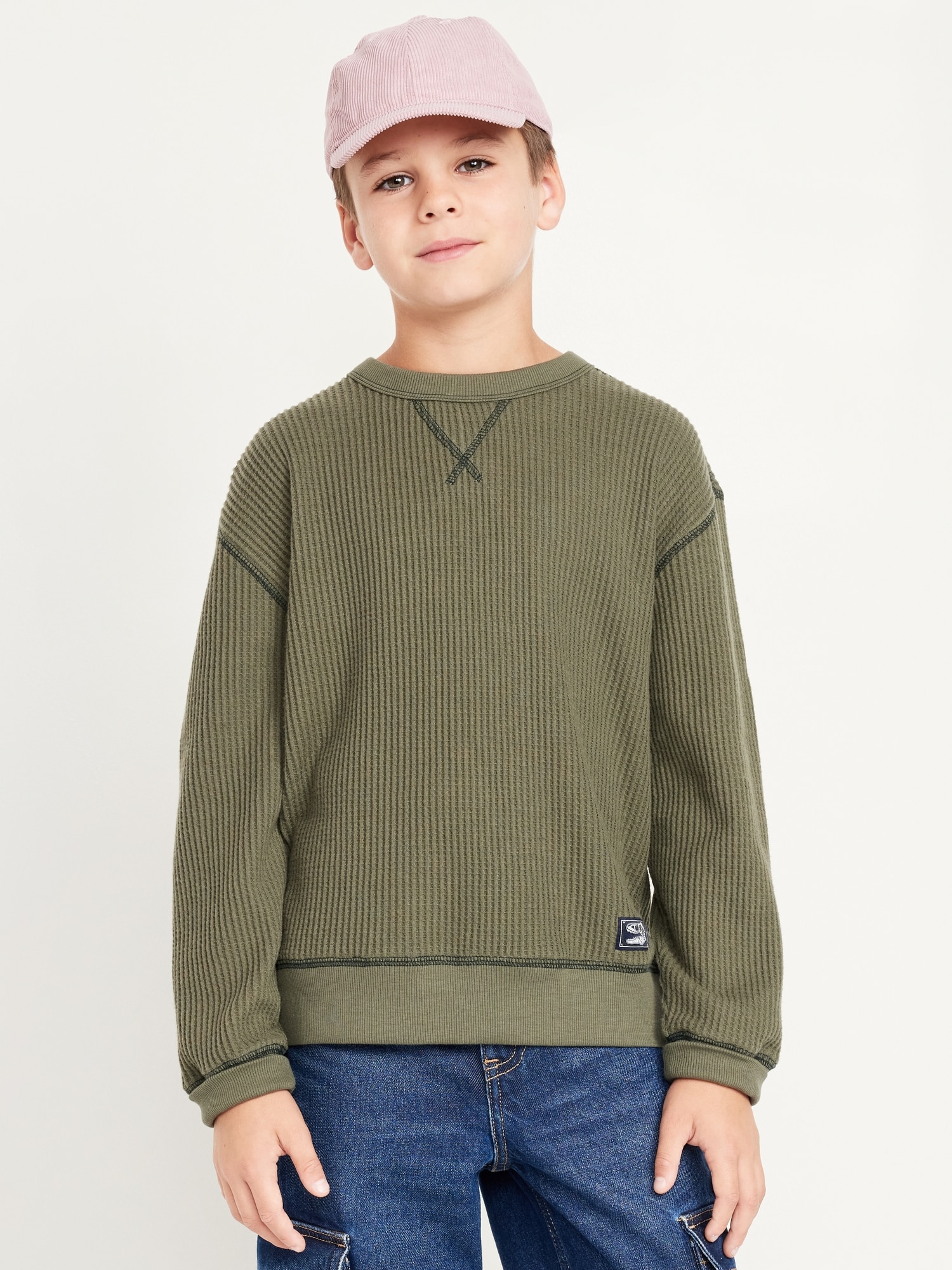 Oversized ong-Sleeve Thermal-Knit T-Shirt for Boys