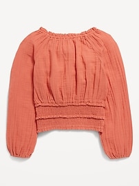 View large product image 3 of 3. Long-Sleeve Double-Weave Smocked Top for Girls