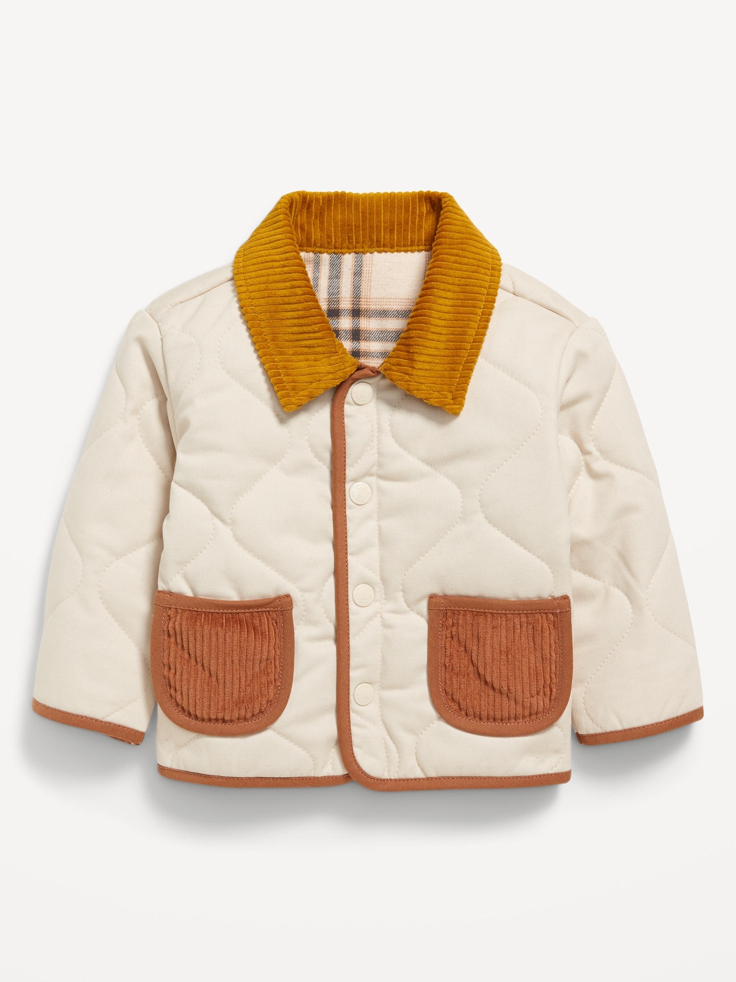 Quilted Corduroy-Trim Shacket for Baby - Beige