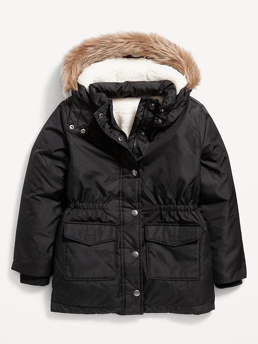 View large product image 2 of 3. Water-Resistant Sherpa-Lined Hooded Parka Coat for Girls