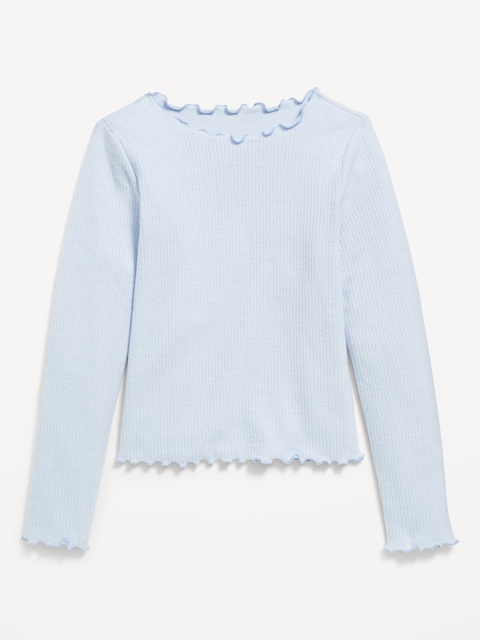 Long-Sleeve Plush Ribbed Lettuce-Edge Top for Girls - Microchip