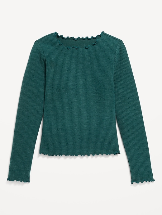 View large product image 1 of 2. Long-Sleeve Plush Ribbed Lettuce-Edge Top for Girls