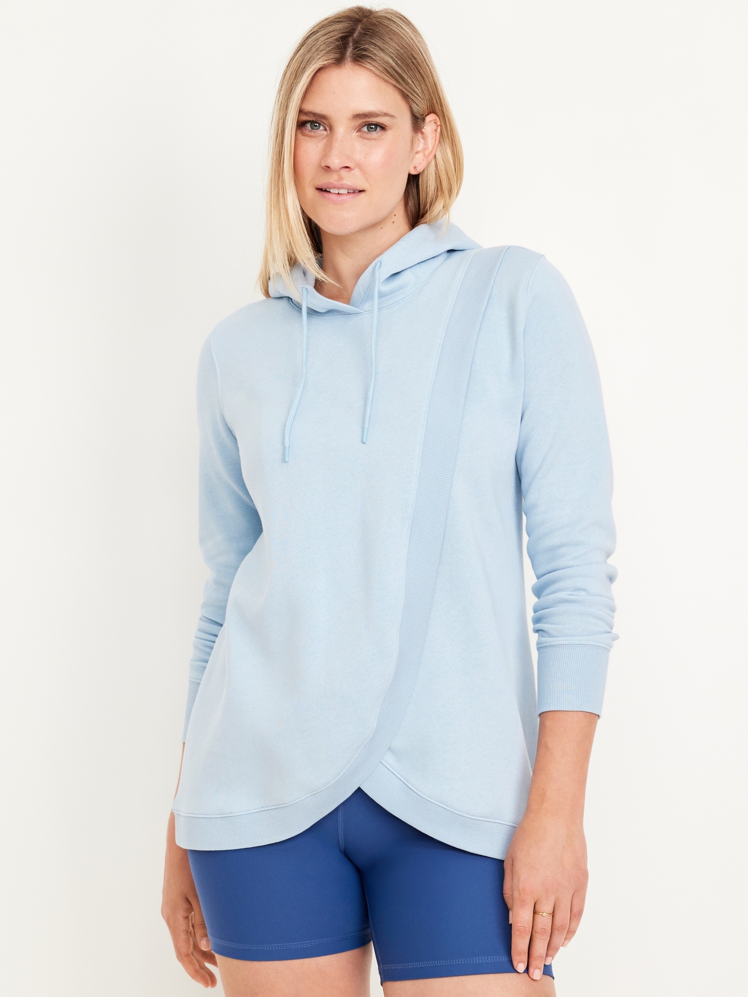 Maternity Cross-Front Nursing Pullover Hoodie - Blue