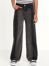 Image number 1 showing, High-Waisted Baggy Two-Tone Wide-Leg Jeans for Girls