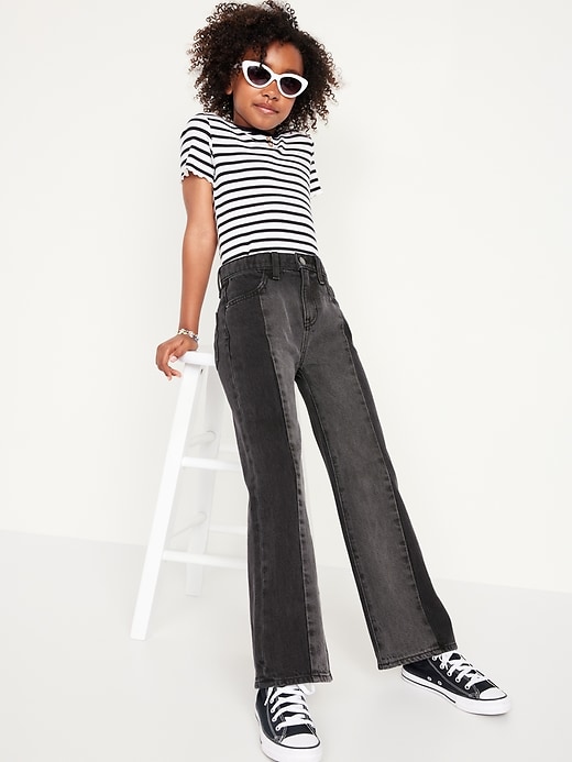 Image number 3 showing, High-Waisted Baggy Two-Tone Wide-Leg Jeans for Girls
