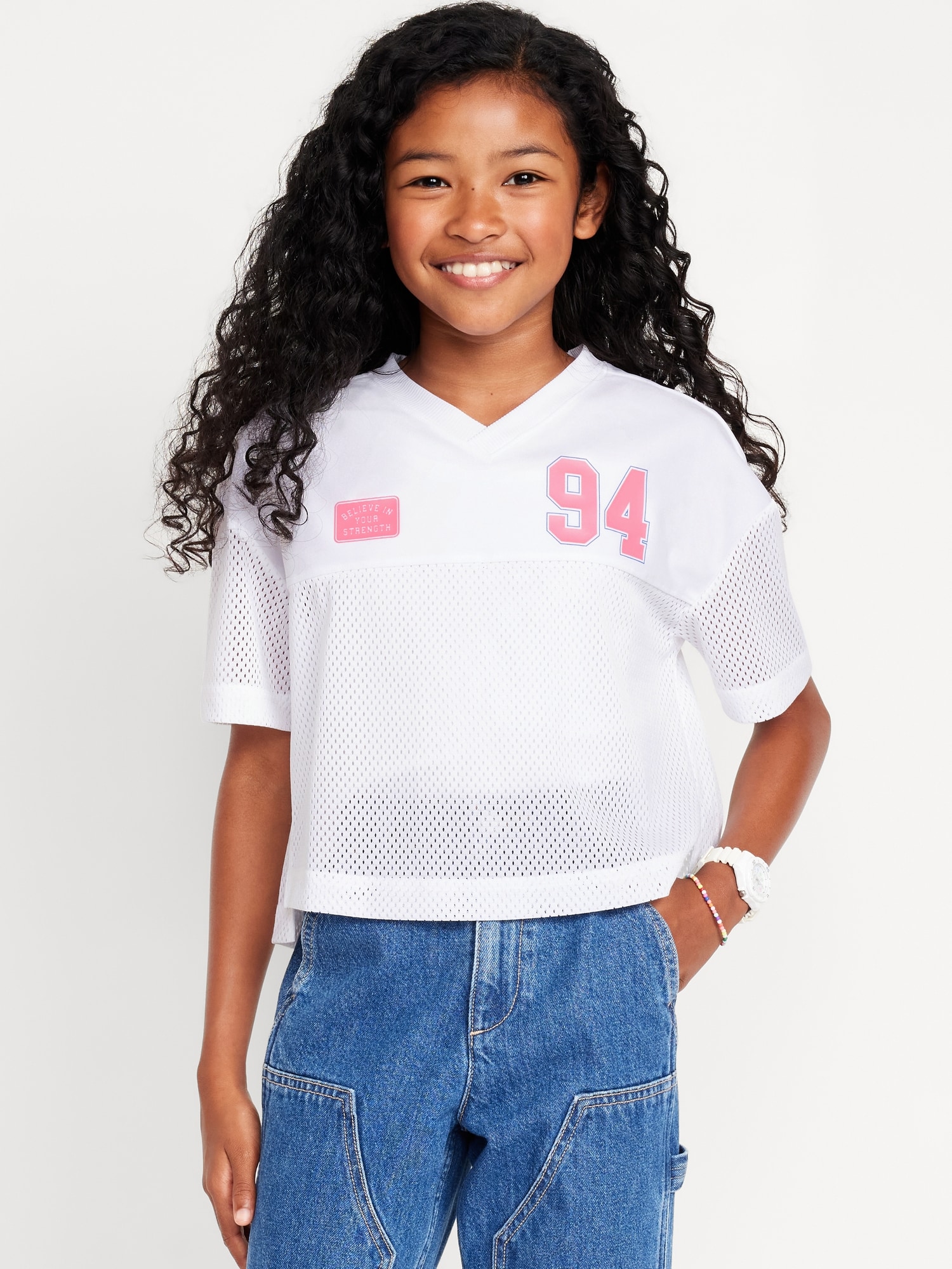 Cropped Short-Sleeve Mesh Top for Girls