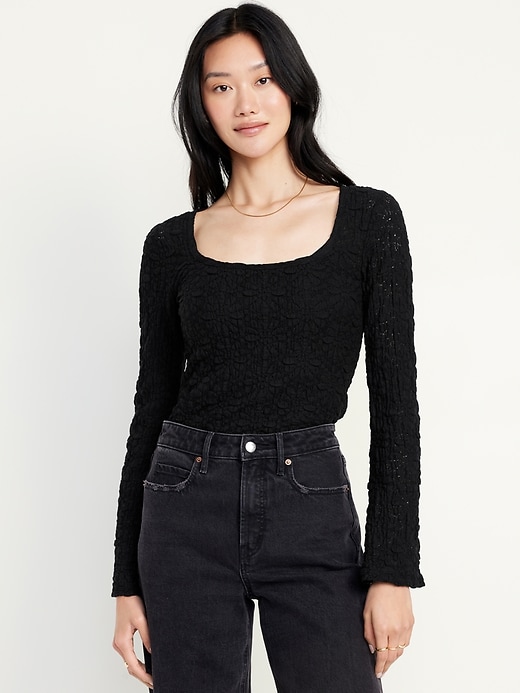 Image number 1 showing, Textured Lace Scoop-Neck Top