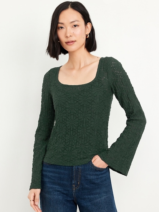 Image number 1 showing, Textured Lace Scoop-Neck Top