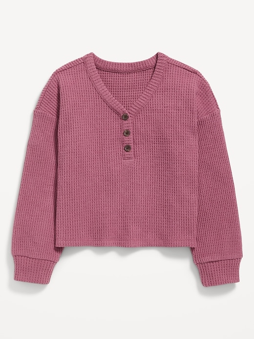 View large product image 2 of 3. Long-Sleeve Thermal-Knit Henley Top for Girls