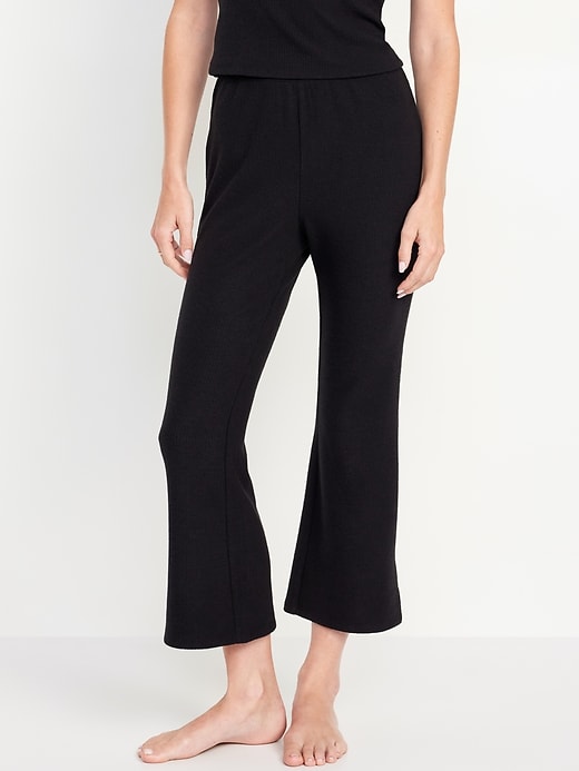 Image number 1 showing, High-Waisted Ribbed Crop Flare Lounge Pants