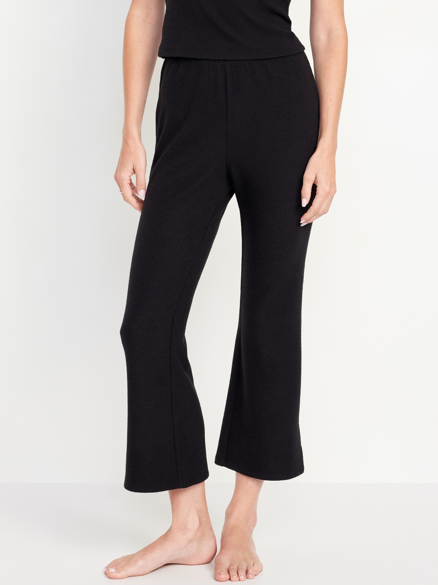 High-Waisted Ribbed Crop Flare Lounge Pants