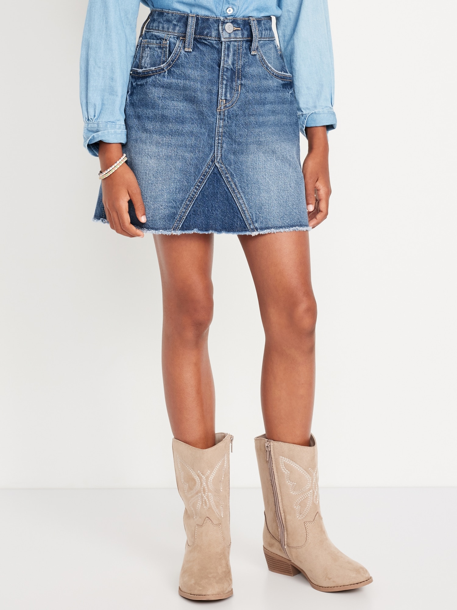 High-Waisted Jean Skirt for Girls - Blue