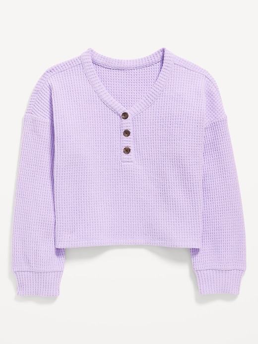 View large product image 2 of 3. Long-Sleeve Thermal-Knit Henley Top for Girls