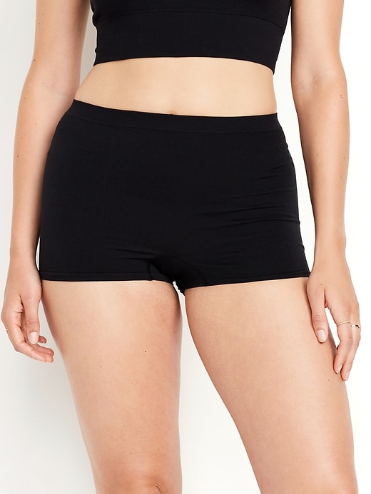 Image number 5 showing, Mid-Rise Seamless Ribbed Boyshort Underwear