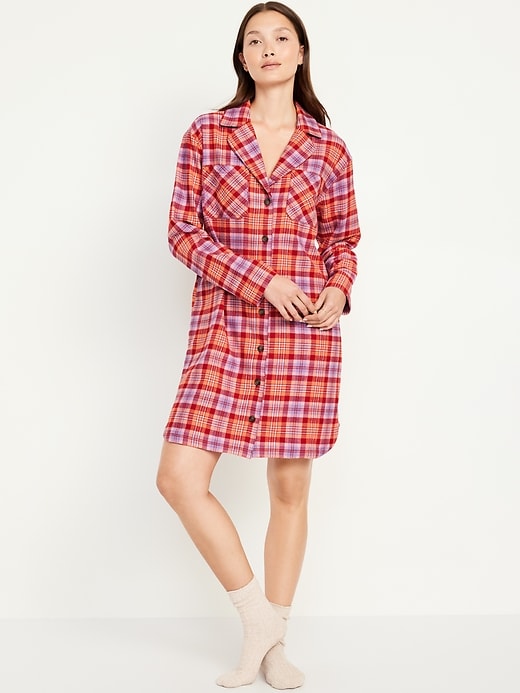 Image number 1 showing, Flannel Pajama Shirt Dress