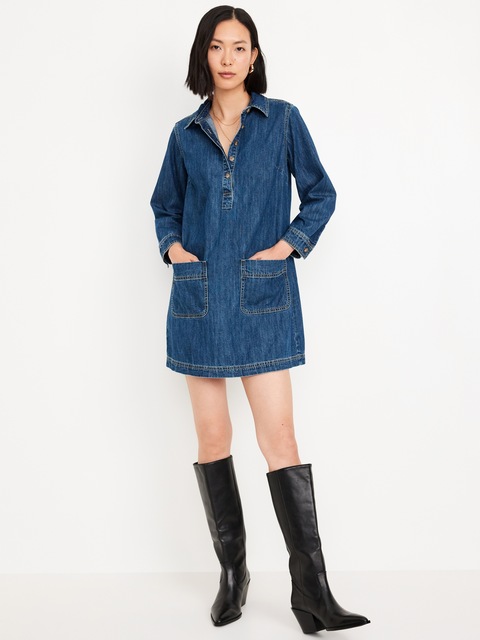 Jean Popover Shirt Dress - Dark Wash