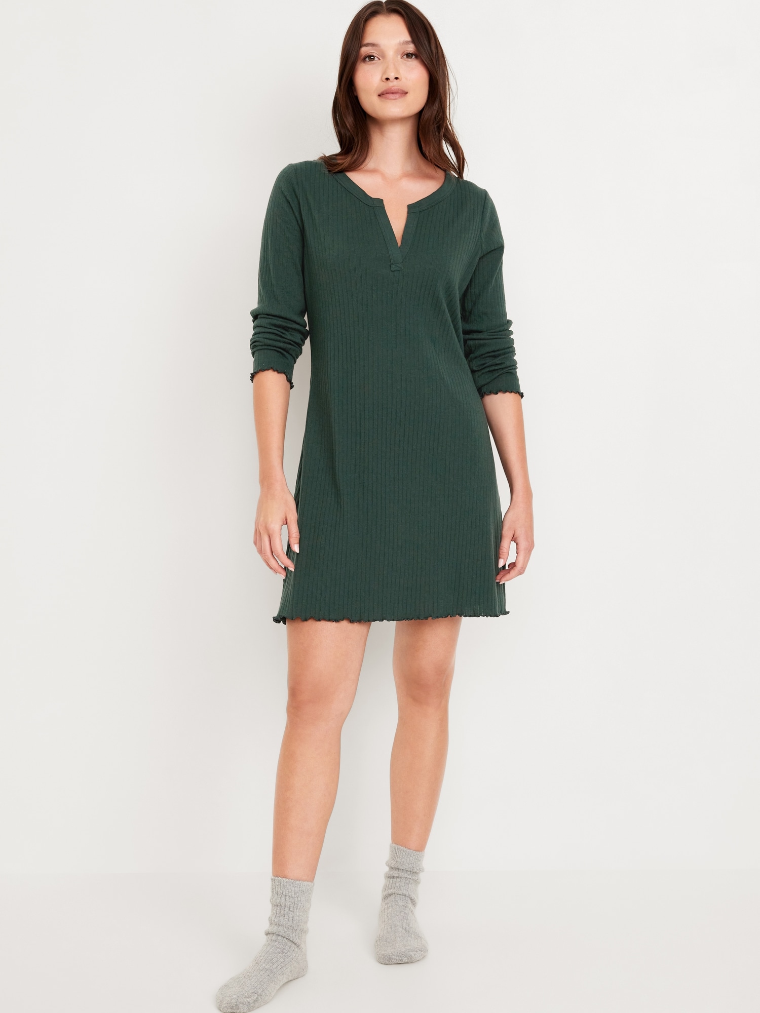 Long-Sleeve Pointelle Nightgown