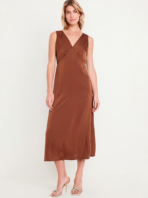 Image number 1 showing, Sleeveless Satin Midi Slip Dress