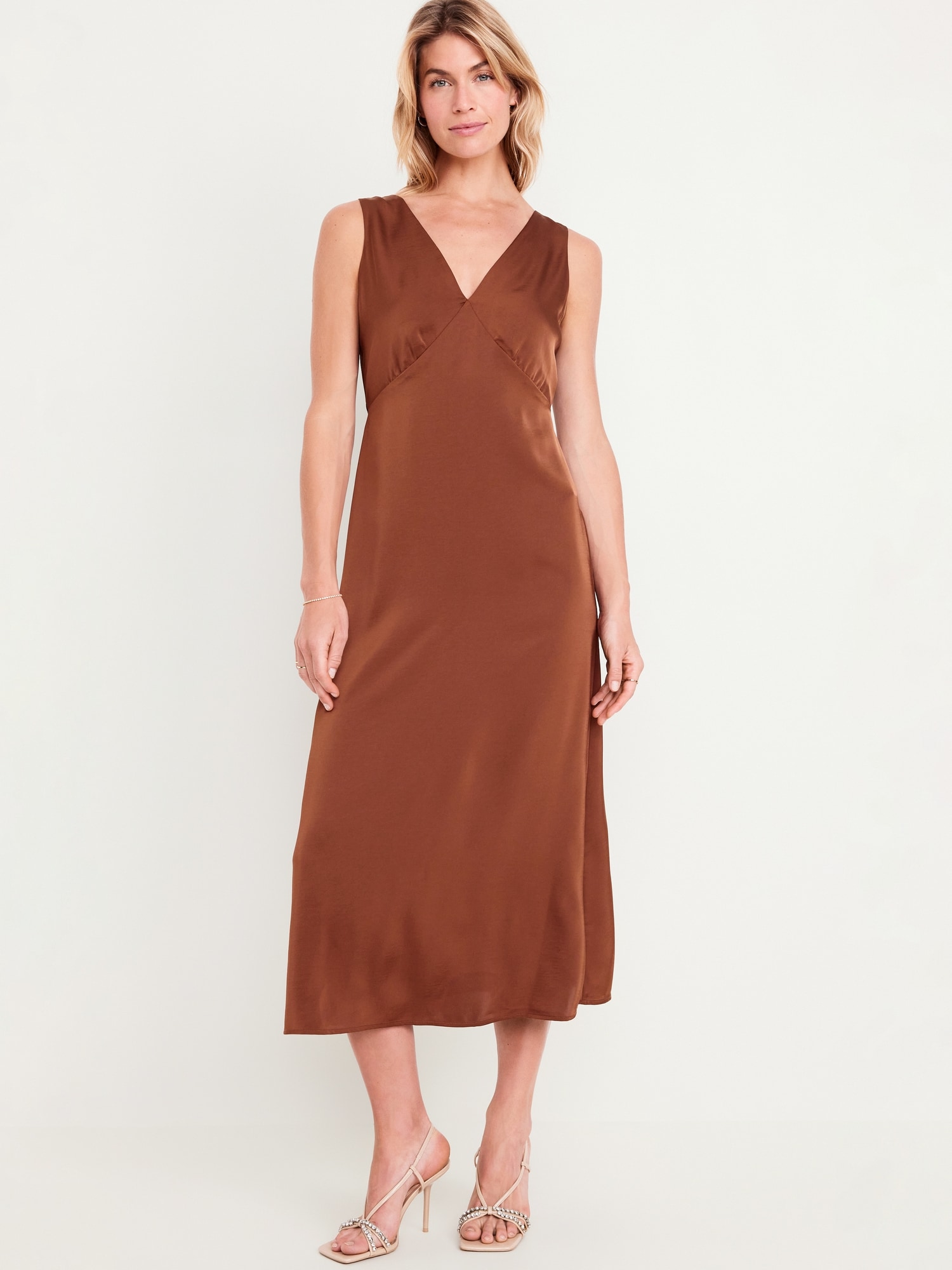 Sleeveless Satin Midi Slip Dress