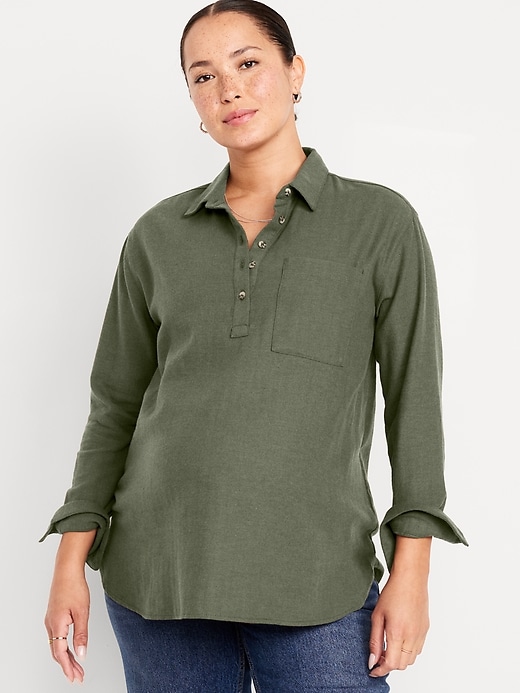 Image number 1 showing, Maternity Flannel Popover Shirt