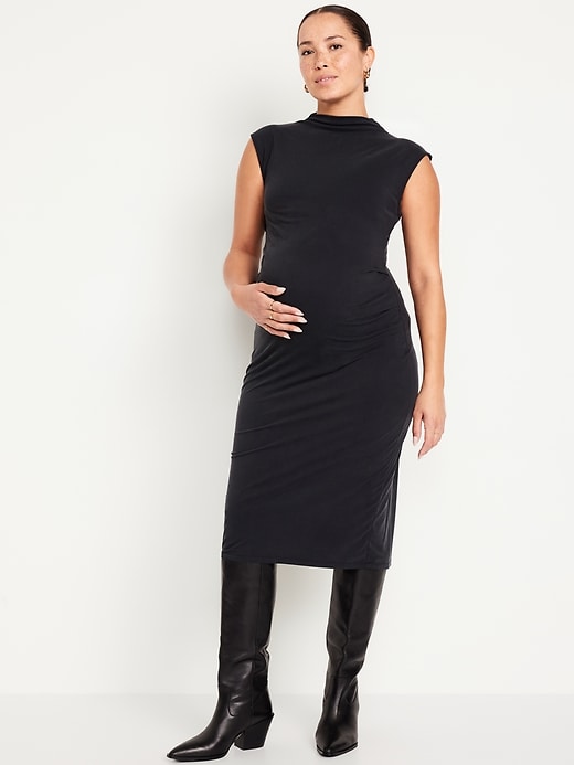 Image number 1 showing, Maternity Mock Neck Midi Dress