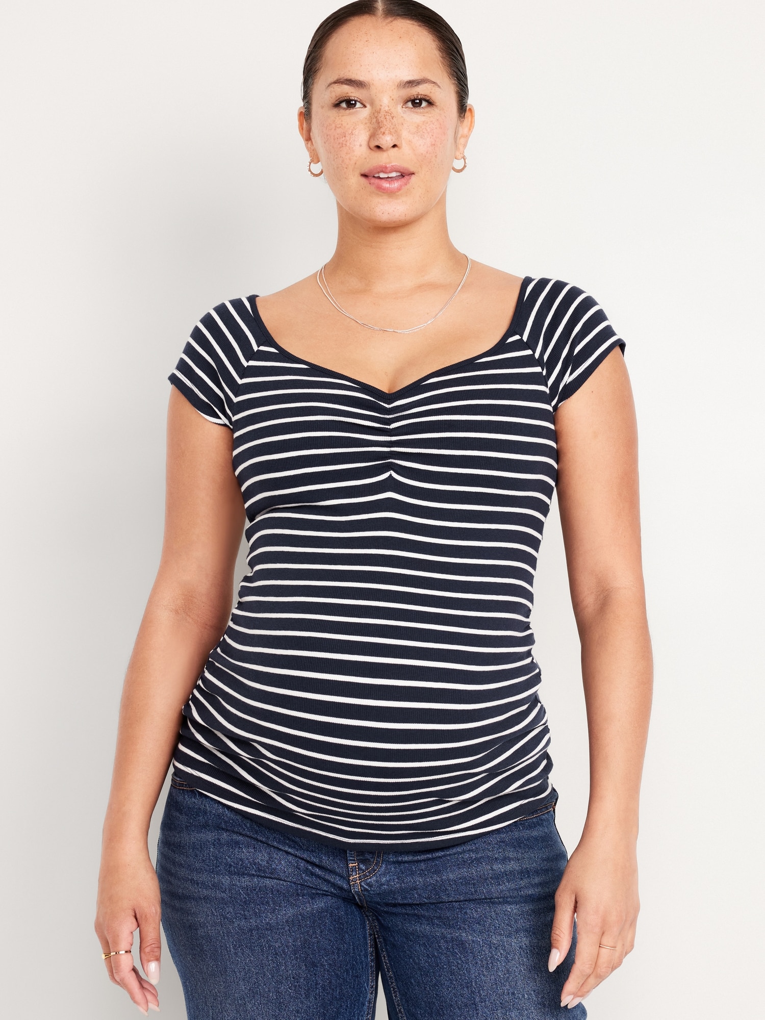 Maternity Short Sleeve Cinch-Front Top - Blue