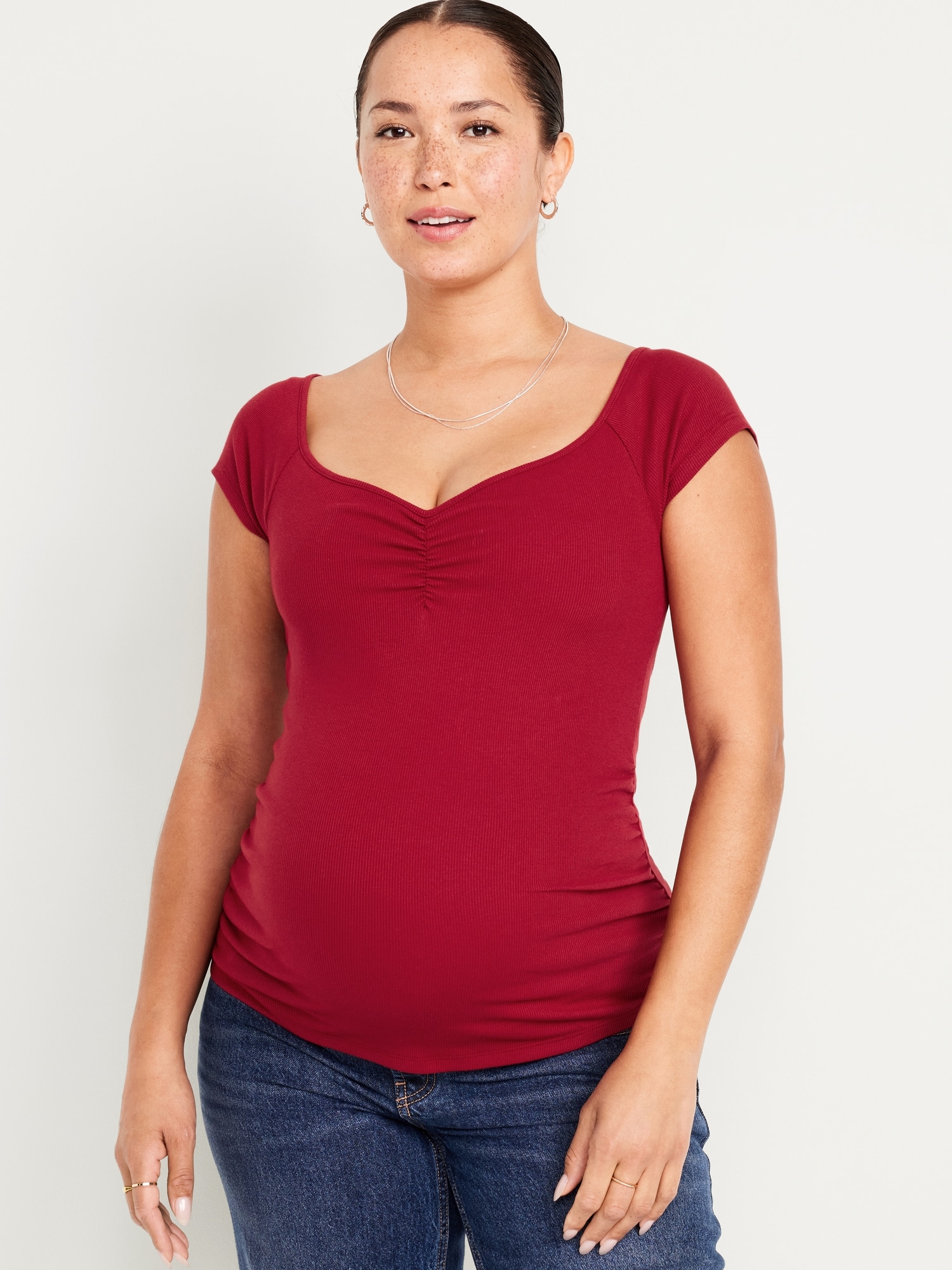 Maternity Short Sleeve Cinch-Front Top