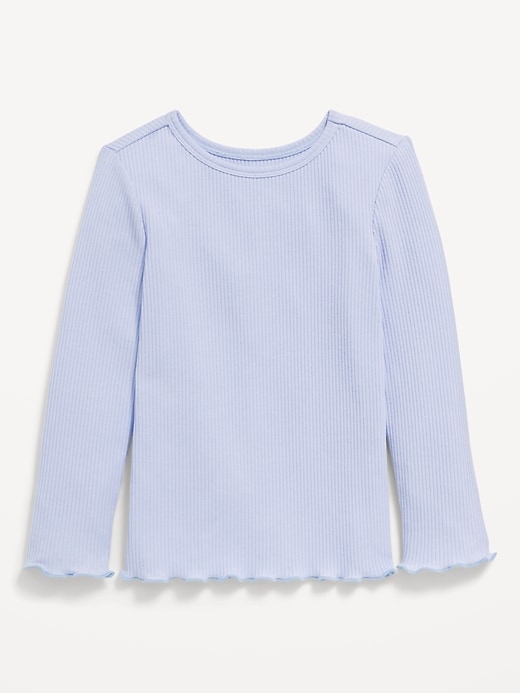 View large product image 1 of 1. Long-Sleeve Lettuce-Edge Ribbed T-Shirt for Toddler Girls