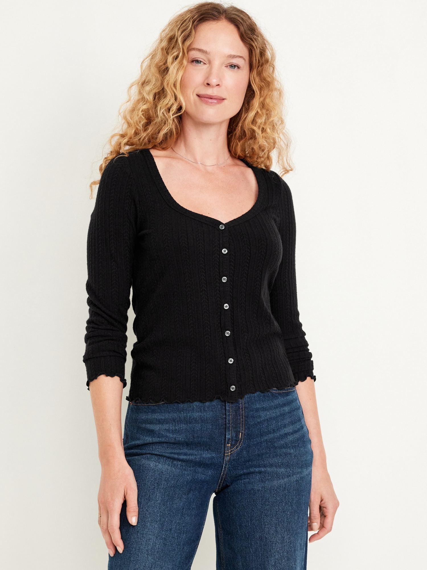 Button-Down Pointelle Top