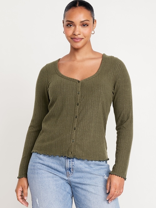 Image number 5 showing, Button-Down Pointelle Top