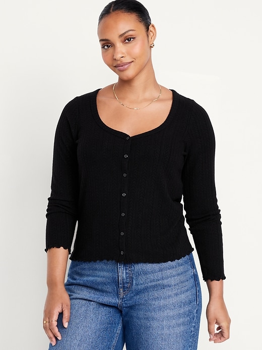 Image number 5 showing, Button-Down Pointelle Top